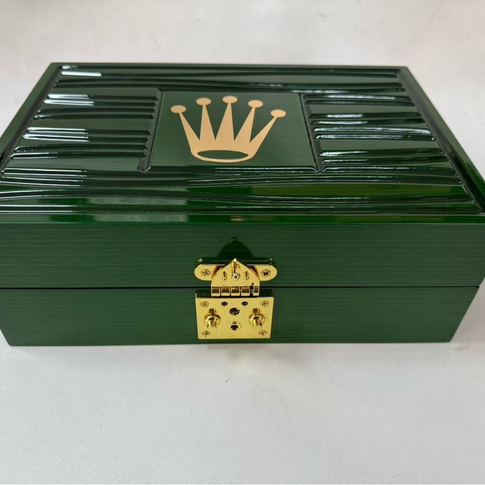 Men's Green Watch Storage Box with Gold Crown Accent